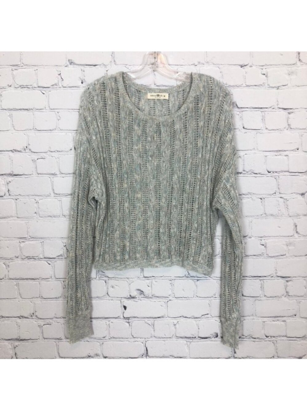 Natural Life Biege Shimmer Sweater Size M Loose Open Knit Cropped